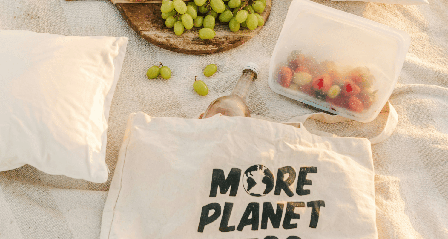 More planet, less plastic bag with picnic and sustainable containers