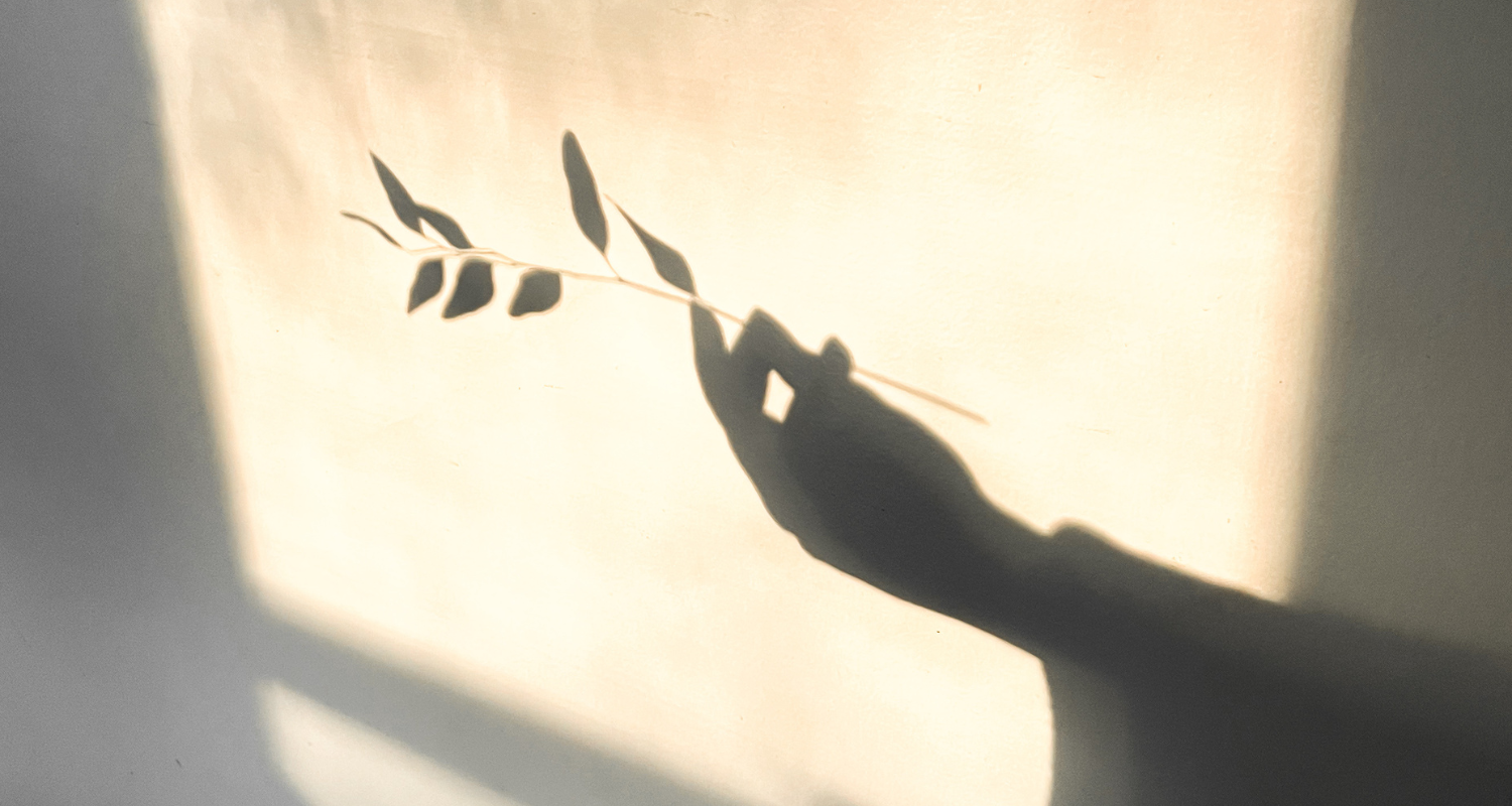Woman with olive brand shadow on wall
